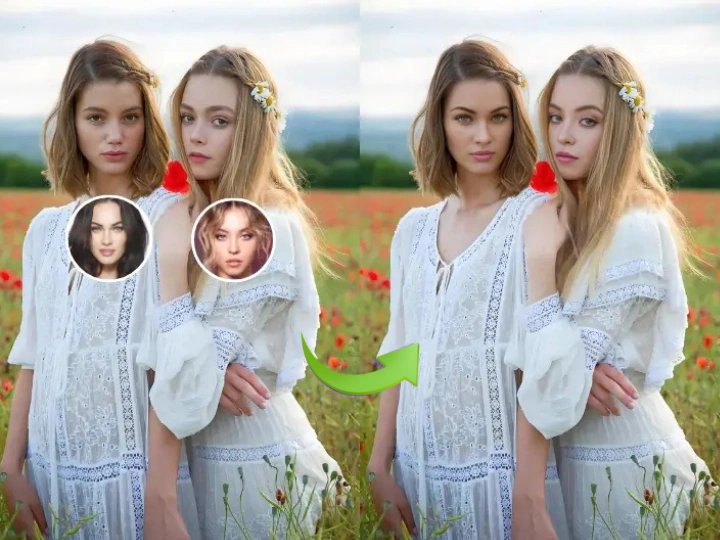 두 사진 사이의 얼굴 교환